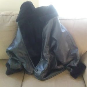 Black Reversible Leather/Cotton Coat